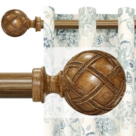 Wood Curtain Rods for windows 84 to 120 Inch(7-10ft): 1 Inch Adjustable Heavy Duty Curtain Rods,Netted Wood Grain Window Curtains Rods for Farmhouse,Living room, bedroom, kitchen, etc. Size:36-120"