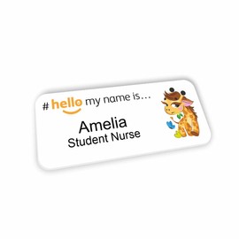 Customised Print Hello My Name is Badge Cute Giraffe Design 76 x 32 mm Student Doctor GP Healthcare Assistant Nurse Practitioner Clinical Medical