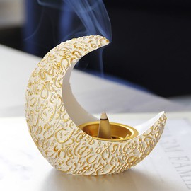 Crescent Resin Incense Burner Arab Ramadan Moon Crescent Incense Holder EID Middle East Aromatherapy Stove Muslim Candle Lamps Aroma Oil Diffuser Desktop Ornament Home Office Living Room Decor Gift