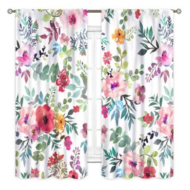Floral Curtains, Vintage Flower Pink Floral Farmhouse Country Kitchen Curtains Drapes Watercolor Floral Spring Blackout Window Treatments for Living Room Bedroom Nursery 2 Panel Sets, 63"x72" Inch
