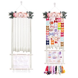 cherrboll cherrboll Hair Bows Holder Headband Organizer for Girls, Hair Clips Hanger Storage with Hooks, Wall Hanging Decor for Nursery Room