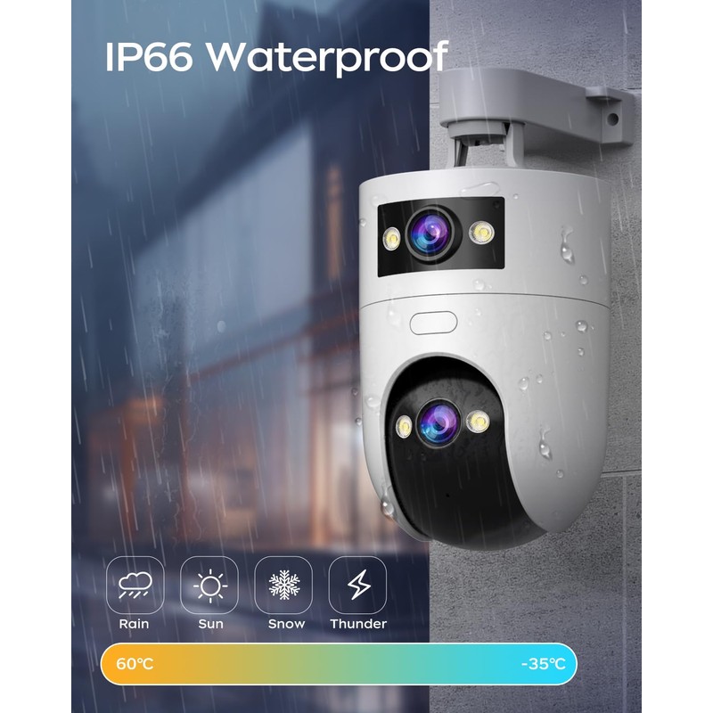 JOOAN Surveillance Camera, Outdoor, Dual Lens, 360° Omnidirectional Surveillance, Supports