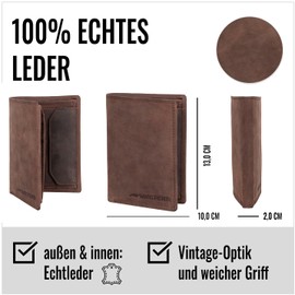 Marc Peter Men's Leather Wallet with RFID Protection, Real Leather Wallet, Landscape Wallet, Men's Purse, Wallets, Brown1, Vintage