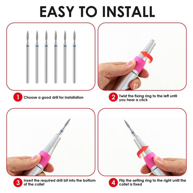 YUXIANLB 6pcs Cuticle Drill Bit, Flame Shape Diamond Nail Drill