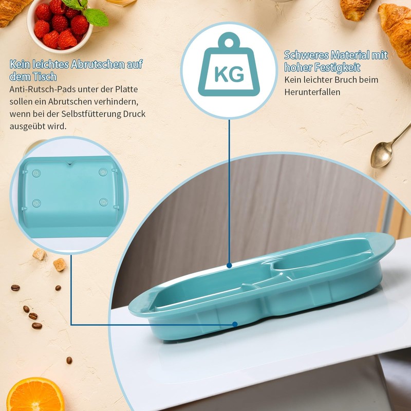 Ehucon Non-Slip Adaptive Scoop Plate with Extra Wall, Leak-proof Melamine