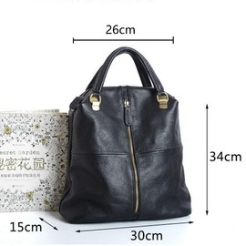 Alice Fan Cowhide Genuine Leather Backpack Purse for Women Shoulder Bag Black Leather Travel Bag