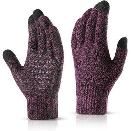 LAPONO Knit Gloves Winter Warm Gloves, Windproof Non-Slip Touchscreen Gloves Bicycle Thickening Work Outdoor Sports Driving Skiing Running for Men and Women (Fuchsia)