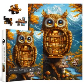 Owl Puzzles for Adults 1000 Pieces, Fantasy Forest Bird Tree House Jigsaw Puzzles, Nature Animal Colorful Tree of Life Puzzle