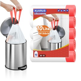 XUXRUS 12 L Bin Liners with Drawstring, Pack of 75 Carry Handles, White Waste Bag, Suitable for 10 L, 15 Litre Bin (White Bin Bags)