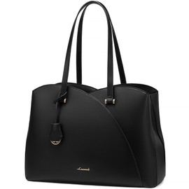 LOVEVOOK 17 Inch Laptop Tote Bag for Women, Work Bags Laptop Bag Teacher Tote Bag, Leather Computer Bag Large Purses Handbag Professional Briefcase, Black