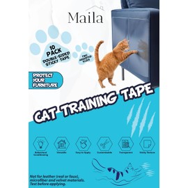 Maila – Cat Scratch Deterrent Double Sided Anti Scratching Sticky Tape (10 Pack, 2 Sizes) – Furniture Protector and Cat Training Tape – Non-Toxic – Safeguard Your Home