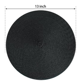 FunWheat Round Braided Placemats Set of 6 Place Mats for Dining Tables Woven Washable Non-Slip Table mats Small 13 inch(S Black, 6pcs)