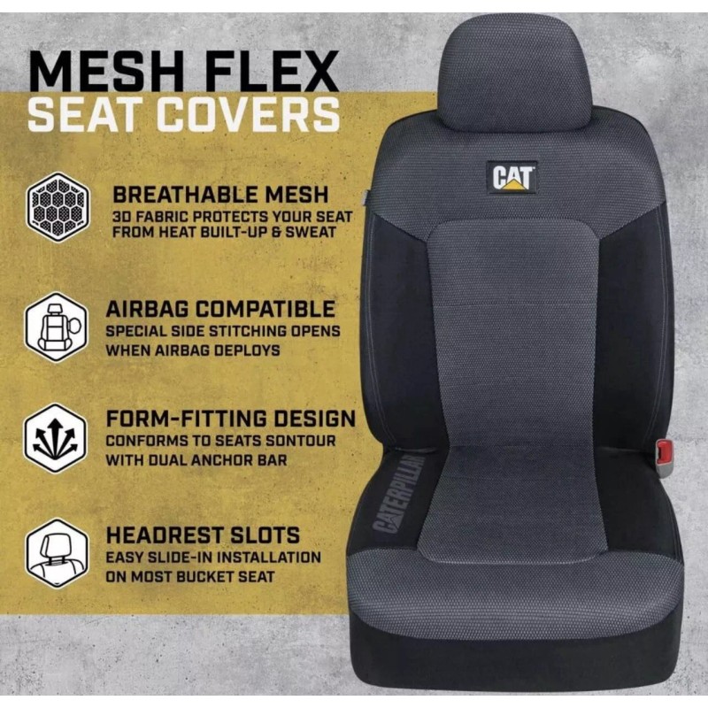 CAT MeshFlex Front Seat Covers Set Black & Gray, CASC-2284-GR