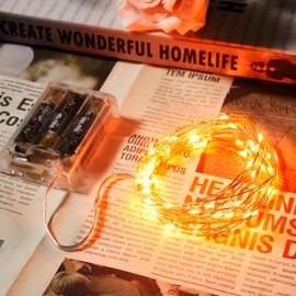 Ariceleo 4 Pack 16.4ft Battery Operated String Lights with Timer, Orange with Synchronized Twinkle Mode, Fairy Lights Battery Powered, 50 LEDs, Idea for Christmas Bedroom Party Wedding