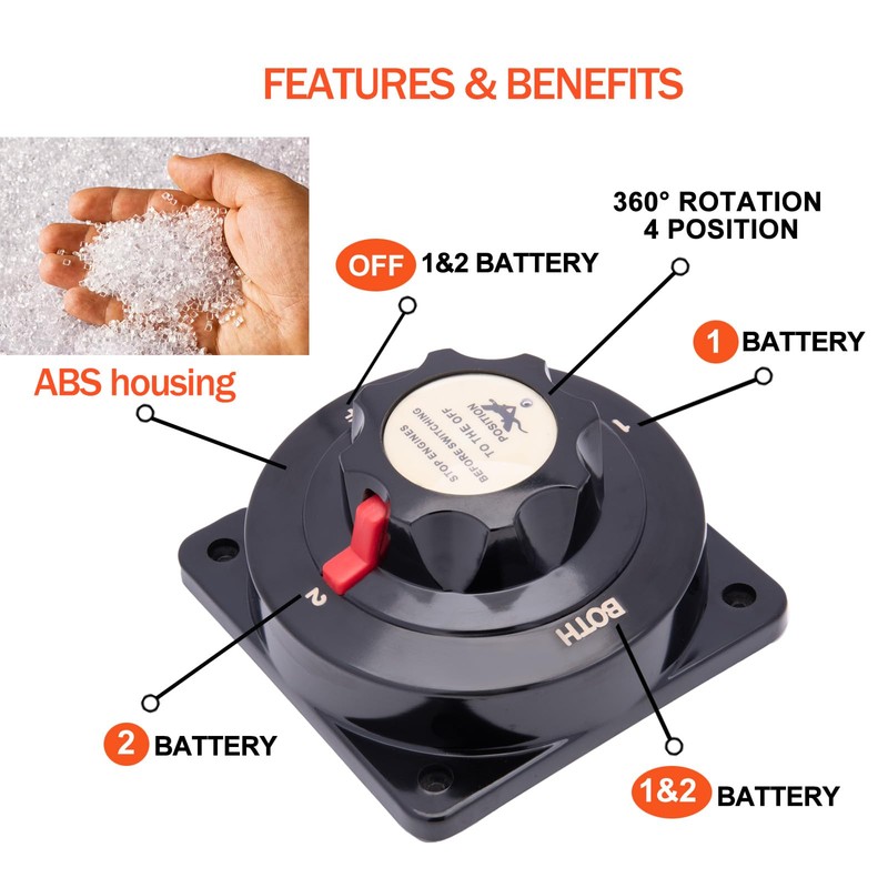 Marine Heavy Duty Dual Battery Selector Switch,Boat Safety Disconnect Switch