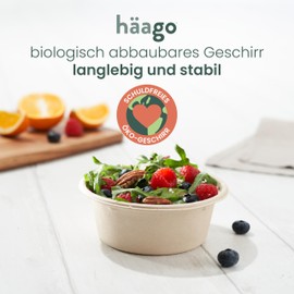 HAAGO - 300 Sugar Cane Bowls, Strong Paper Bowls - Home Compostable Party Bowls for Home, Biodegradable, Disposable Bowls for Hot and Cold Foods - 350ml