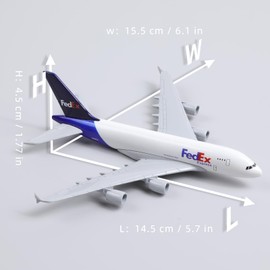 QIYUMOKE 1/400 A380 Diecast Metal Aircraft Model for FedEx A380 with Bracket (6 Inch) Alloy Aircraft Model Kit for Aviation Enthusiasts