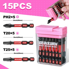 Geinxurn Impact Screwdriver Bits Set,15 PCS 2" Magnetic(PH2/T20/T25) S2 Steel Multi Driver Bits with Colorful Storage Box