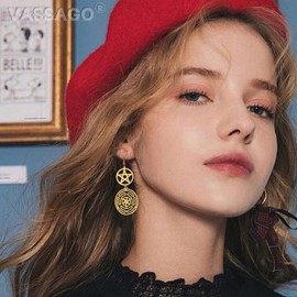 Wheel of Hecate Earrings Sigil of Lilith Goddess Dangle Earring Stainless Steel Pentagram Wiccan Jewelry for Women (gold hecate earrings)