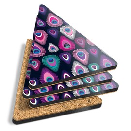 4 x Triangle Coasters - Pretty Peacock Feather Bird Wildlife Cork Backed MDF Glossy Tea Coffee Accessory #46209