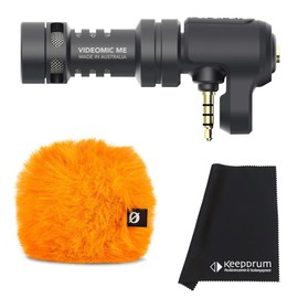 Rode Videomic Me Condenser Directional Microphone for Smartphones with 3.5 mm Socket + WS9 Deluxe Wind Protection Orange + Keepdrum Microfibre Cloth