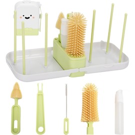 Kit de Cepillos para Biberones 6 en 1, Limpiador de Botellas con Cepillo para Tetinas, Pajillas y Dispensador de Jabón, Set Portátil para Bebés