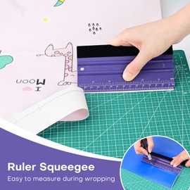 NEWISHTOOL 2 PCS 15CM Felt Squeegee for Vinyl Wrapping and Measuring, Purple Plastic Ruler Squeegee with Fabric Edge, PPF Film Wrap Applicator Glass Tinting Installation Sign Making Car Wrap Tools