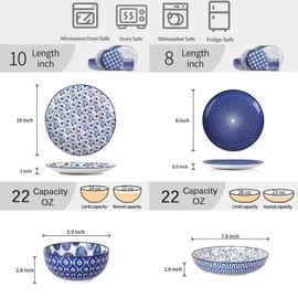 Selamica Ceramic 16-Pieces Dinnerware Set, Ceramic Dishes Set for 4, Kitchen Plates and Bowls Sets, Dinner Plates Set for Salad Dessert, Cereal Bowls, Soup Plate Pasta Bowl(Vintage Blue) B