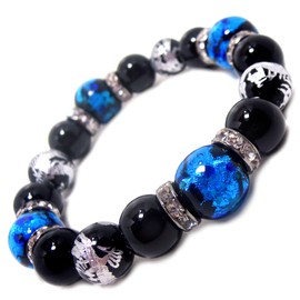 Stone jewelry japan Men's Luminous Firefly Glass 0.5 inch (14 mm), Silver Carved Dragon Onyx, 0.5 inch (12 mm), Black Onyx, 0.5 inch (12 mm), Power Stone Bracelet, Inner Diameter: Approx. 6.7 inches