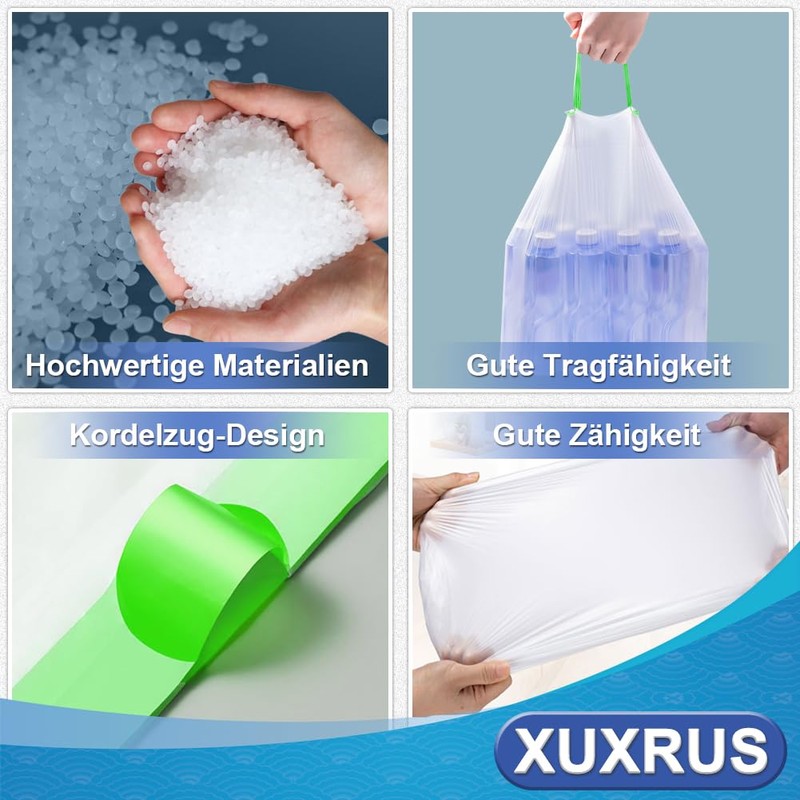 XUXRUS Bin Liners 15 L Bin Bags with Drawstring White