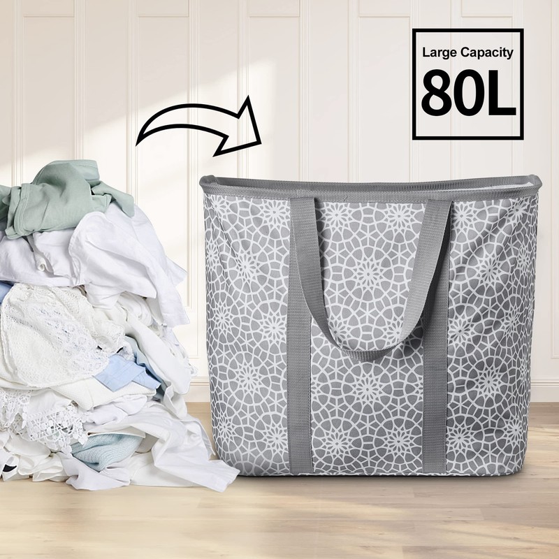 JOMOLA Collapsible Laundry Caddy 80L Large Foldable Laundry Basket Grey