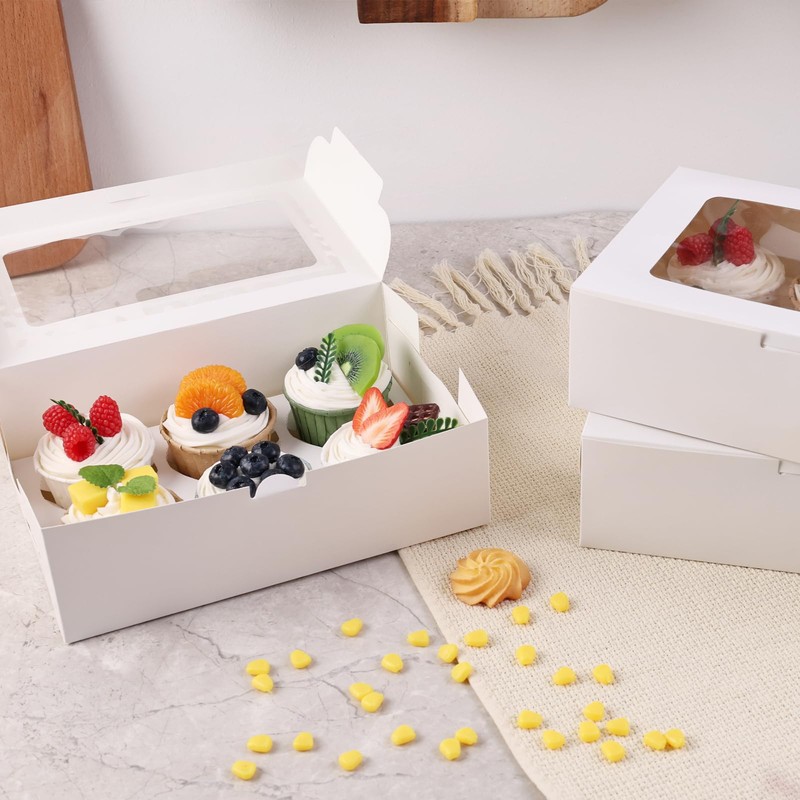 VGOODALL 6PCS White Cupcake Containers, 6 Count with Window Boxes