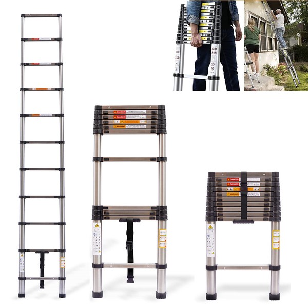 11 Steps Ladder Portable Folding Engineering Straight Ladder Thickened Stainless