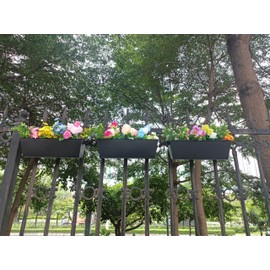 JFMAMJ 3 Pcs Large Hanging Flower Pots for Railing Or Fence 16 Inch Railing Planter Box for Any Balcony, Porch or Deck Countryside Style Window Planter Boxes Are Perfect to Herbs & Flowers for Garden (Black)