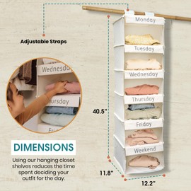 Super Heavy Duty Kids Closet Organizers and Storage | Linen Weekly Clothes Organizer for Kids with 6 Shelves | Hanging Clothes Organizer | Kids Clothes Rack w/Hook & Loop