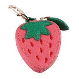 Ymcafmo Cute Fruit Leather Bag Charm - Y2K Strawberry Keychain with Functional Zipper, Kawaii Mini Purse Charm for Backpacks & Totes