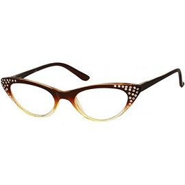 The Paulina Womens Cat Eye Reading Glasses Full Frame Rhinestone Readers, + 1.25 Brown Yellow Fade