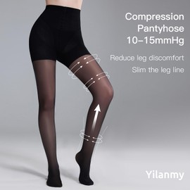 Yilanmy 2 Pairs Compression Tights Shape Tights 30 Denier, Black and skin-coloured, S