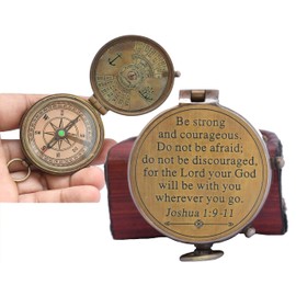 Brass Compass for Religious Gifts, Confirmation Gifts, Baptism Gifts, Best Easter, Christian Gifts for Men, Catholic Gifts, Birthday Gifts, Gifts for Teen Age, Graduation Gifts. (Be Strong)
