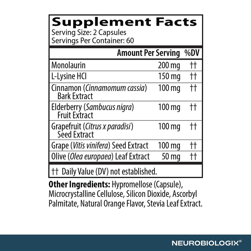 Neurobiologix Neuro-Immune Infection Control, Monolaurin & L Lysine with Elderberry,