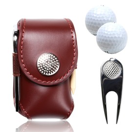 SORIOKI Golf Ball Case, Genuine Cowhide Leather, Set of 4, Includes 2 Balls, Green Fork, Marker, Ball Pouch, Compact, brown, Stress-free functionality