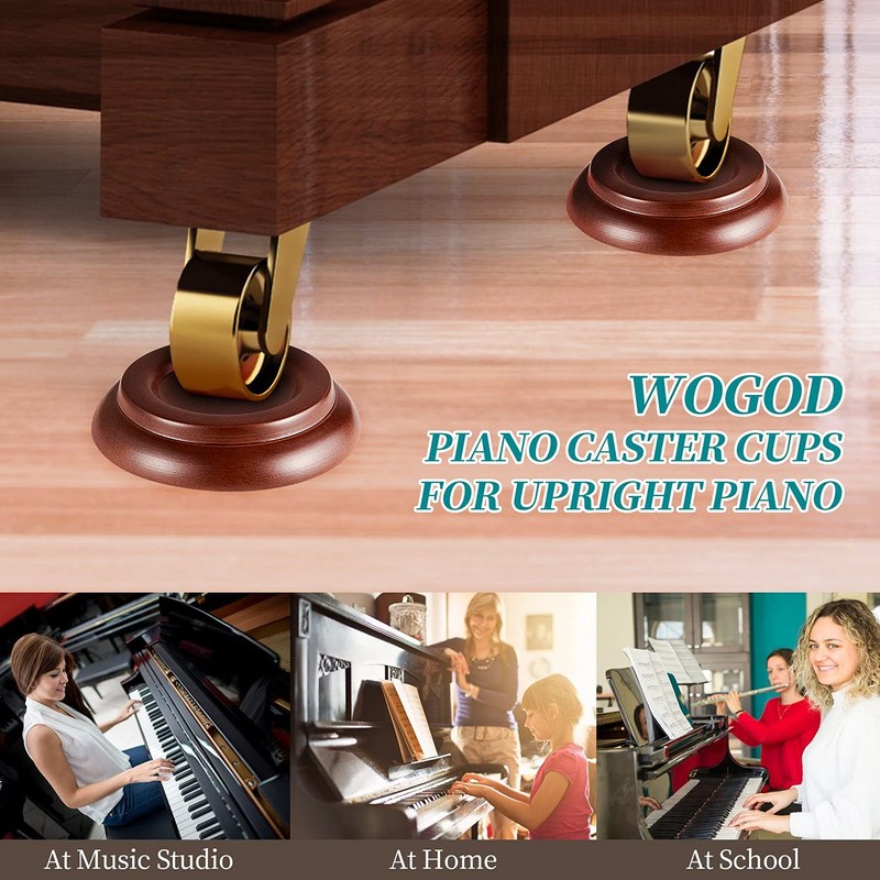 Piano Caster Cups & Pads for Hardwood Floors - Upright