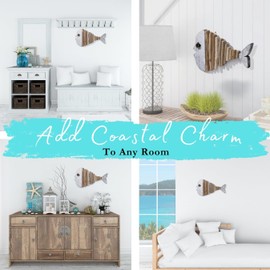 Mint Bucket Brands Driftwood Fish Nautical Wall Decor - Handmade Wooden Rustic Coastal Wall Art for Living Room, Bedroom, Office, Bathroom - Ocean Beach Decoration (18" x 10", Opal)