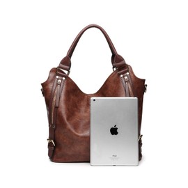 Women Tote Bag Handbags PU Leather Fashion Hobo Shoulder Bags with Adjustable Shoulder Strap, M, Brown