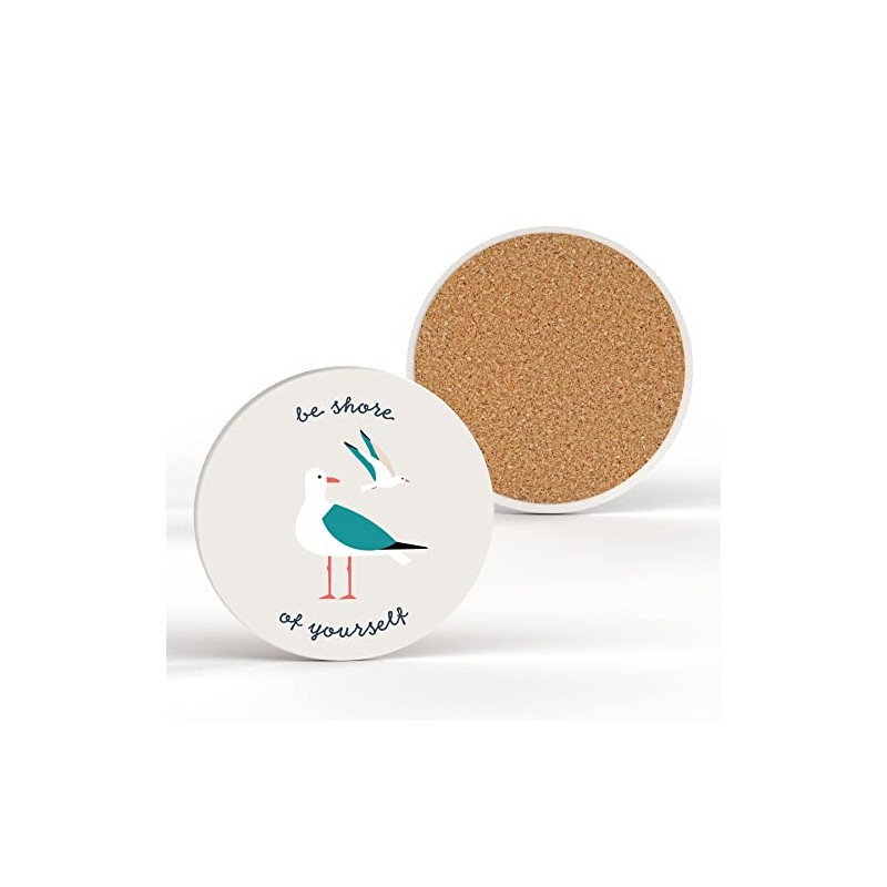 Be Shore Of Yourself Seagull Nautical Themed Ceramic Round Coaster
