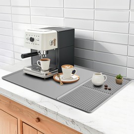 Wesketch Silicone Coffee Maker Mat, 24''x16'' Coffee Maker Mat with Removable Dish Drying Mat for Countertops, Coffee Bar Accessories Fit Under Coffee Maker,Espresso Machine-Gray