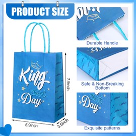Skyygemm 30 Pcs Happy Father's Day Paper Gift Bags with Handle Small Candy Treat Bags Bulk Blue Paper Wrapping Goodie Basket for Exchange Gift Dad Father's Day Party Supplies 7.9 x 5.9 x 3.5 Inch