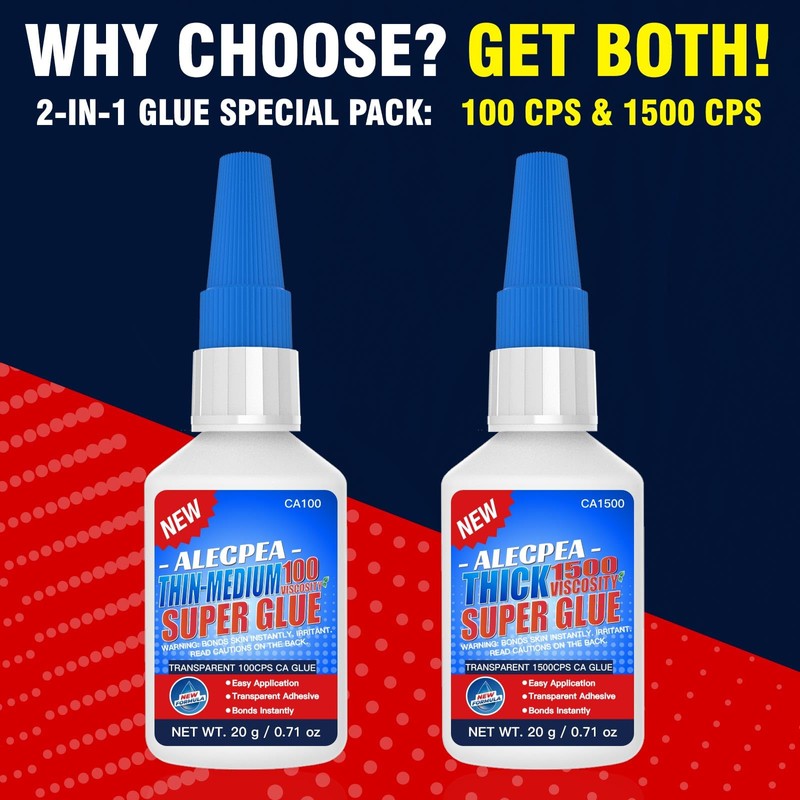 ALECPEA CA Glue Thin & Thick 100/1500 CPS, 2-in-1 Woodworking