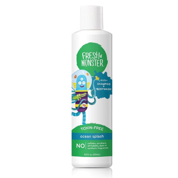 Fresh Monster 2-in-1 Kids Shampoo & Body Wash, Toxin-Free, Hypoallergenic, Natural Shampoo & Body Wash for Kids, Ocean Splash (8.5oz)