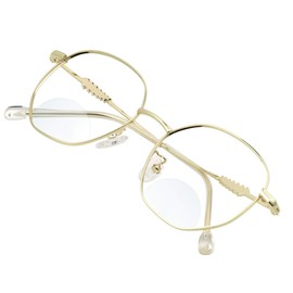 VisionGlobal Bifocal Blue Light Blocking Glasses for Women/Men, Computer Reading Glasses, Classic Retro Square Eyewear Reduce Fatigue (Golden, 0.00/+2.25 Magnification)